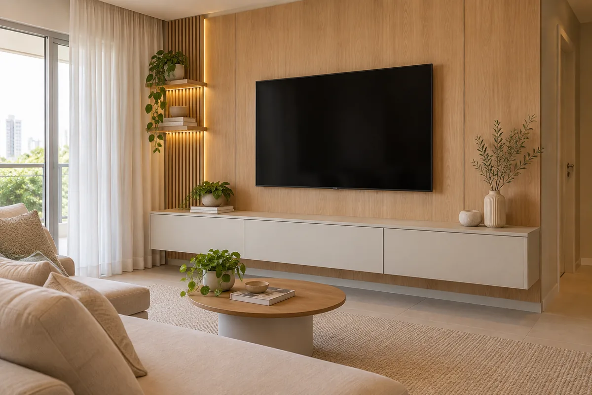 Painel de TV com rack planejado